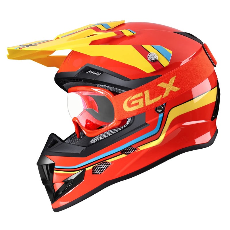 GLX GX623 Youth ATV/Dirt Bike Helmet Combo - Retro Red, Large - DOT - Image 2